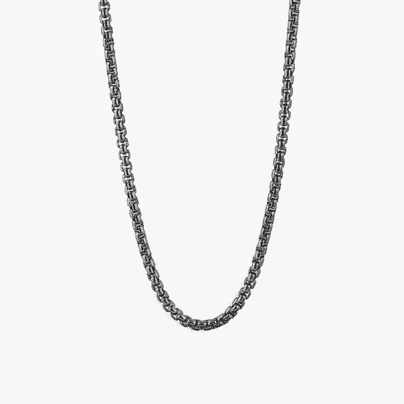 sterling silver necklace for men -Classic Box Chain Necklace In Black Rhodium Silver 4MM - Eco-Friendly