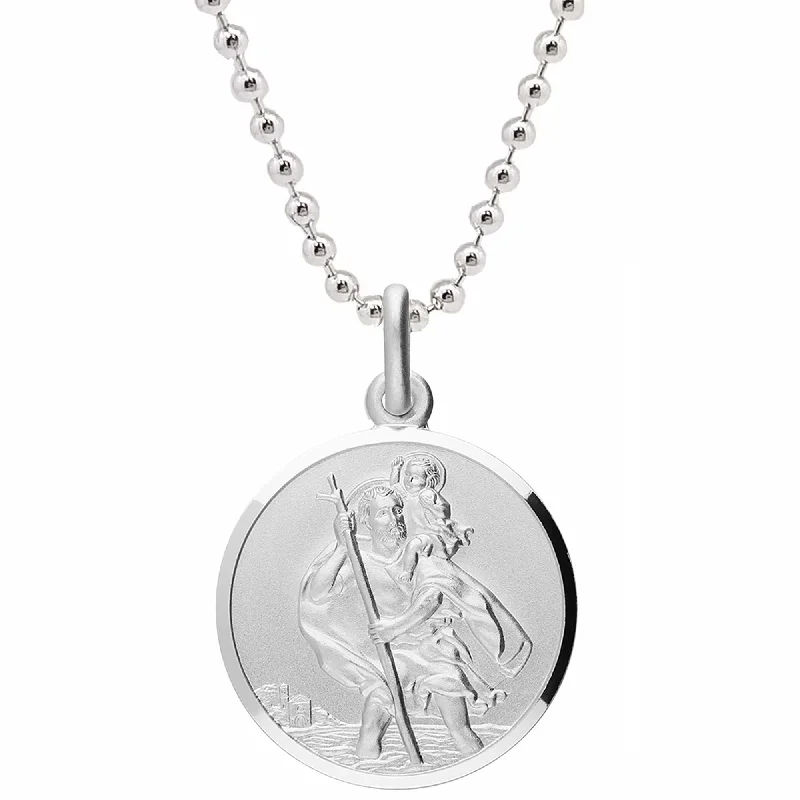 gemstone necklace for women -Classic St Christopher Necklace Chunky Sterling Silver 27mm