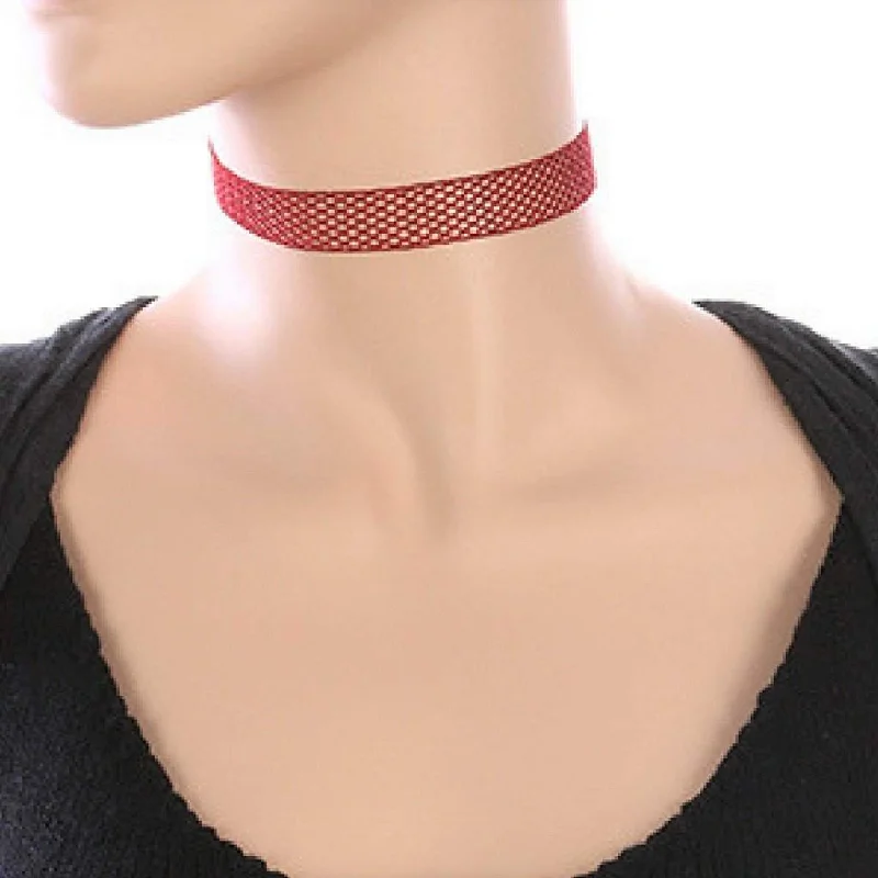 spiritual necklace for protection -Crochet Mesh Burgundy Choker