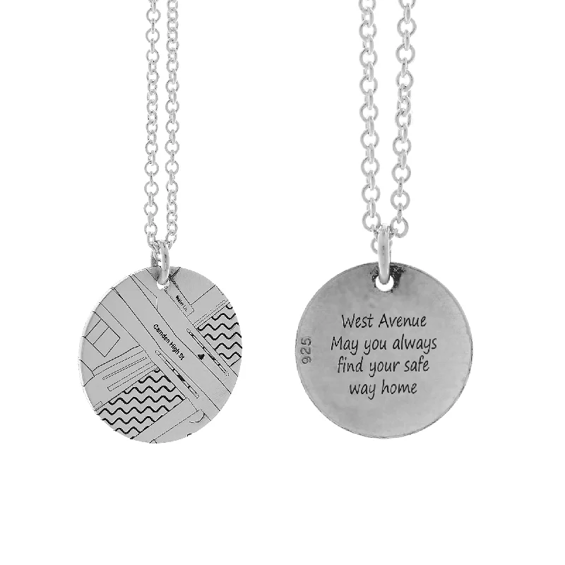 diamond tennis necklace for women -Custom Street Map 20mm Silver Disc Necklace