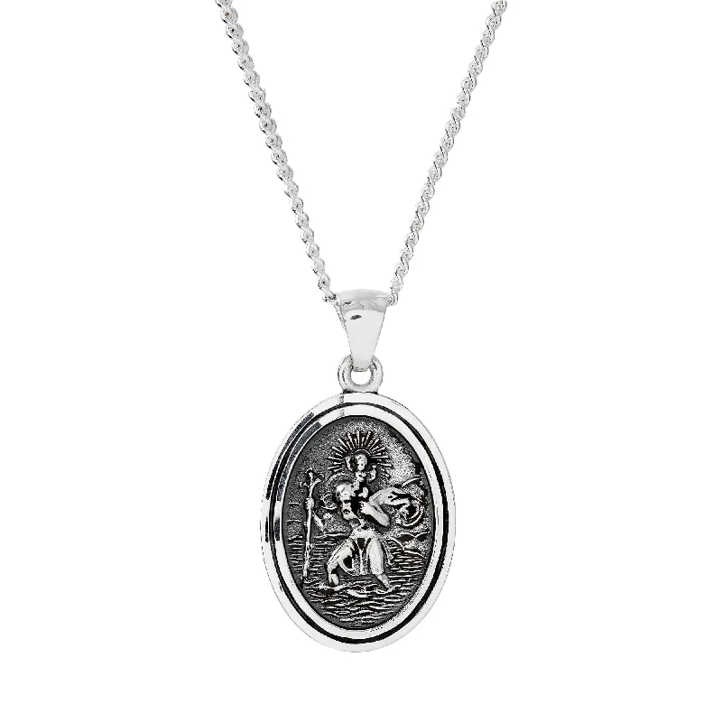 butterfly necklace for girls -Faceted Oval Saint Christopher Personalised Silver Necklace