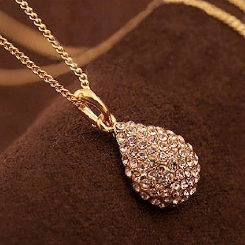 simple gold chain necklace -Gold and Crystal Teardrop Necklace