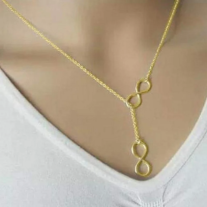 black onyx necklace for men -Gold Double Infinity Lariat Necklace