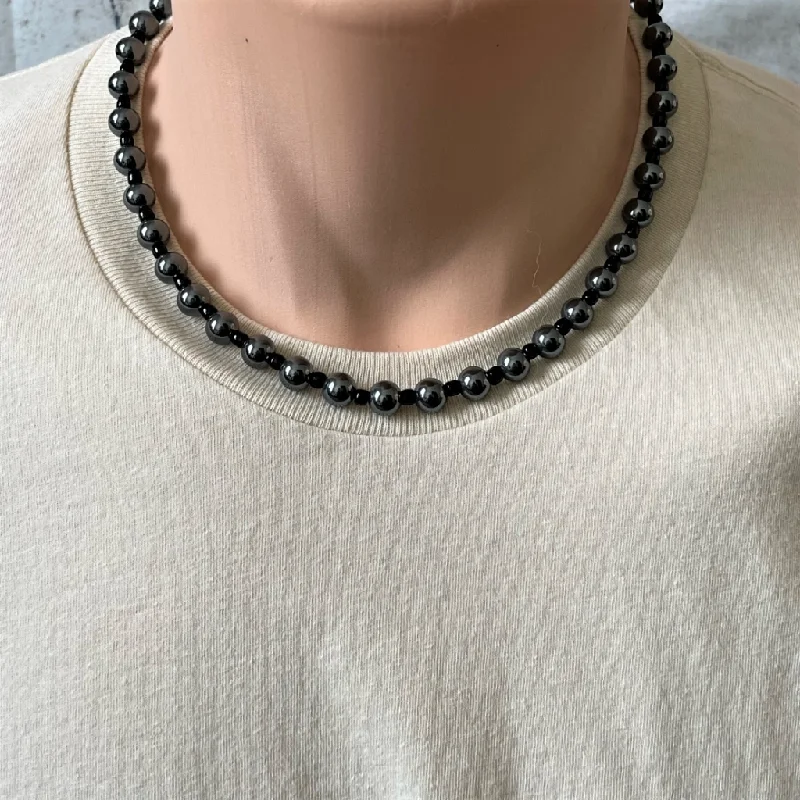 choker necklace for women -Hematite and Black Toho Mens Beaded Necklace