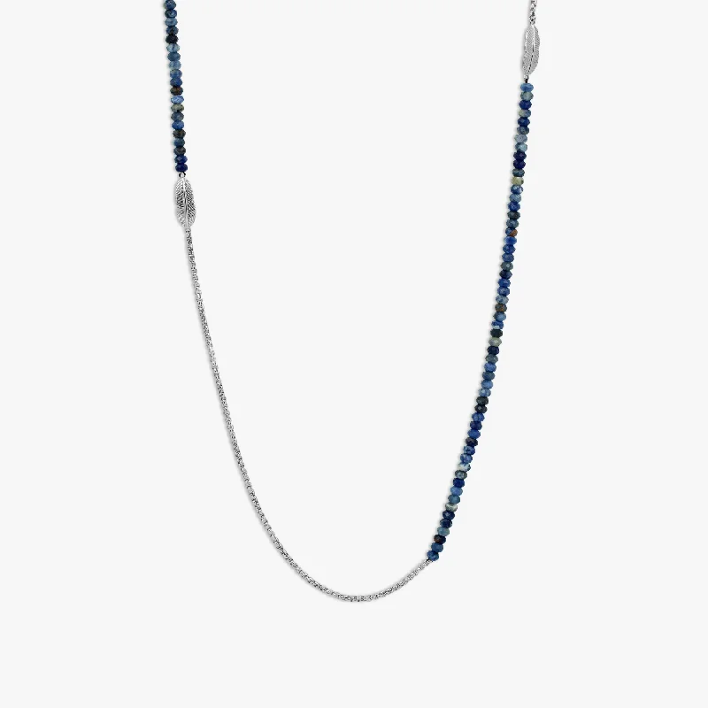 rose quartz necklace for women -Ipanema Plume Necklace In Blue With Rhodium Plated Silver