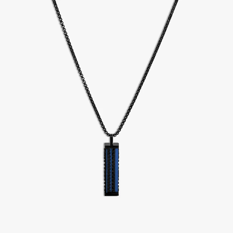 bar necklace with engraving -Jagged Elements Necklace In Black and Blue IP Plated Stainless Steel