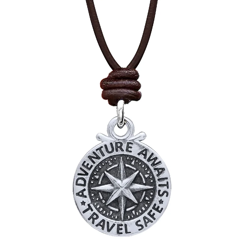 men’s chain necklace -Large Travel Safe Compass Personalised St Christopher Cord Necklace