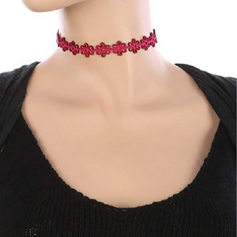 lariat necklace for women -Magenta Flower Choker