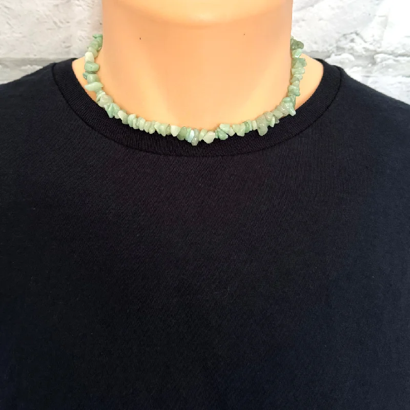 initial necklace for women -Mens Aventurine Chip Beaded Necklace