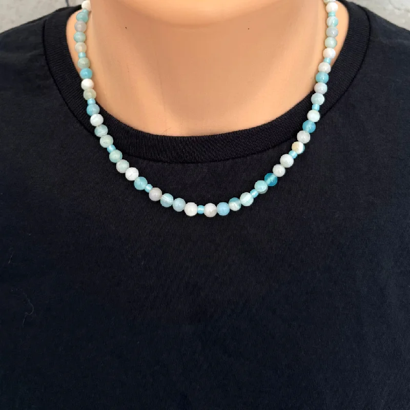 cubic zirconia necklace for women -Mens Aqua Agate and Toho Beaded Necklace