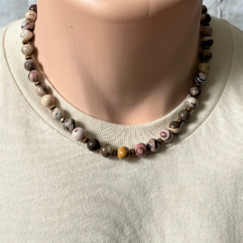 personalized kids name necklace -Mens Australia Brown Agate Beaded Necklace