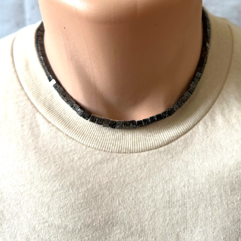 luxury diamond necklace for women -Mens Black Lava Cube Necklace