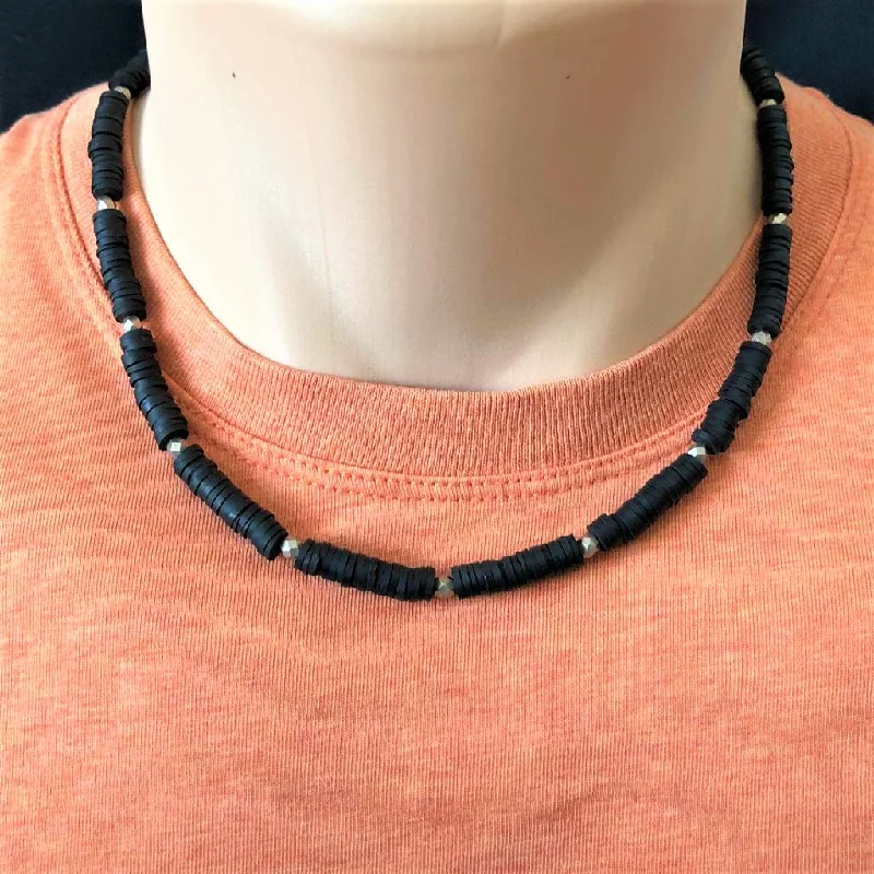 rose gold necklace for women -Mens Black Polymer Beaded Necklace