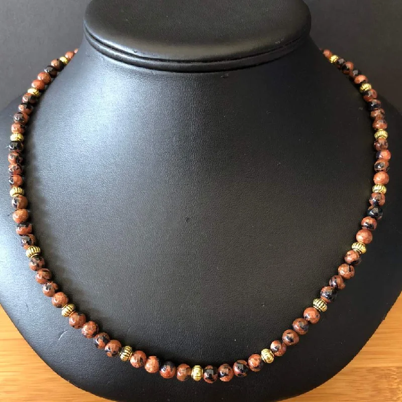 monogram necklace for women -Mens Brown Gold and Blue Goldstone Beaded Necklace