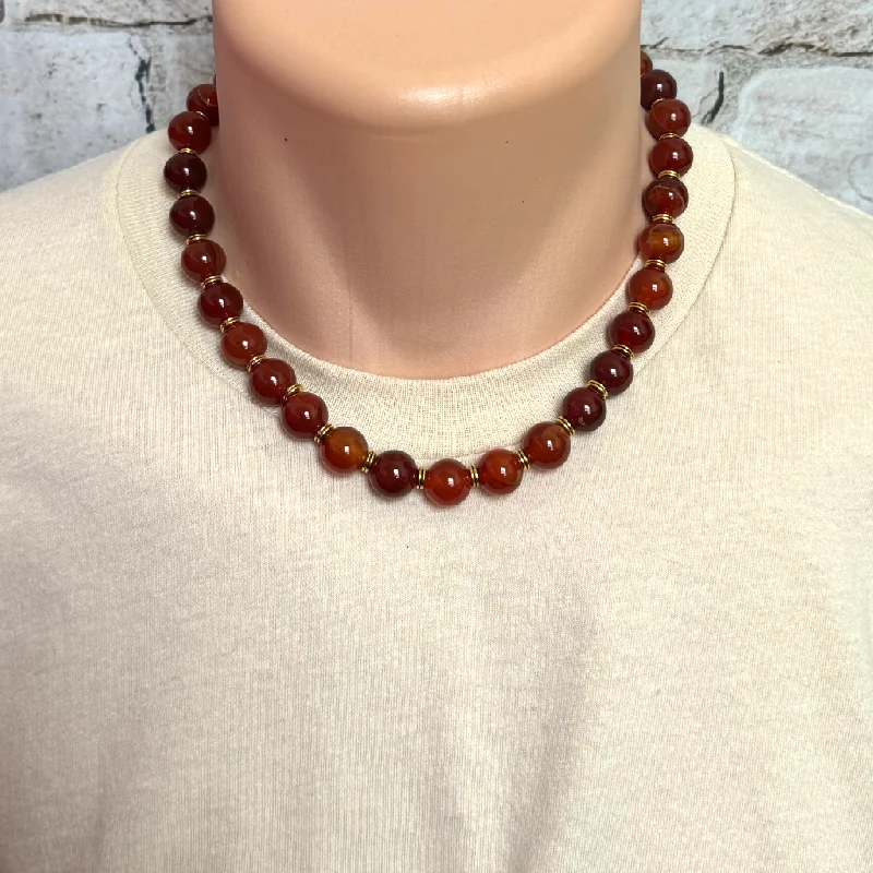 spiritual necklace for protection -Mens Carnelian 10mm Beaded Necklace