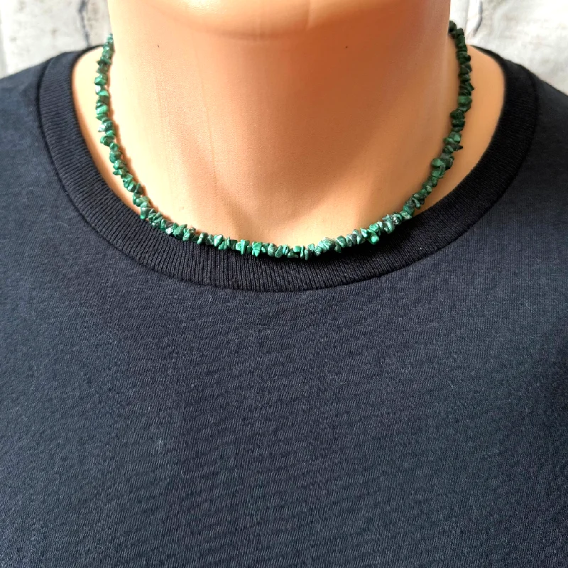 angel wing necklace for remembrance -Mens Malachite Chip Beaded Necklace