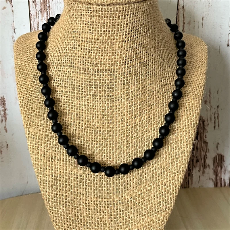 statement necklace for special occasions -Mens Matte Black Onyx and Matte Toho Beaded Necklace