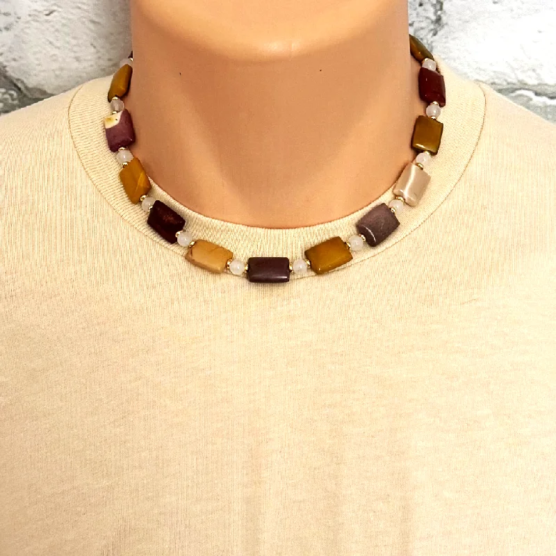 matching couple necklace set -Mens Moukaite Rectangle Beaded Necklace