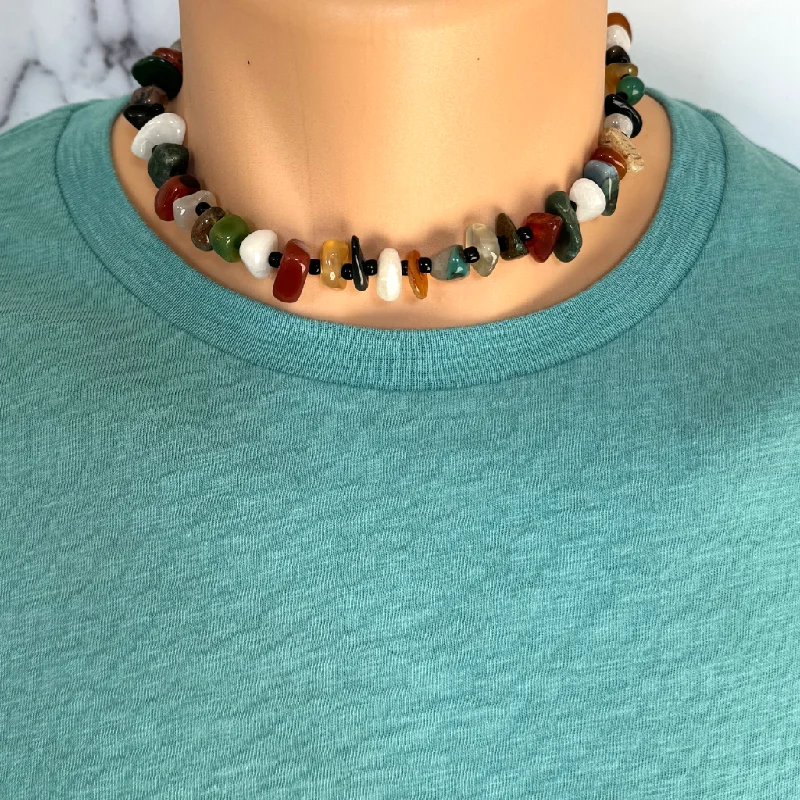 men’s cross necklace -Mens Multi Colored Agate Nugget Necklace