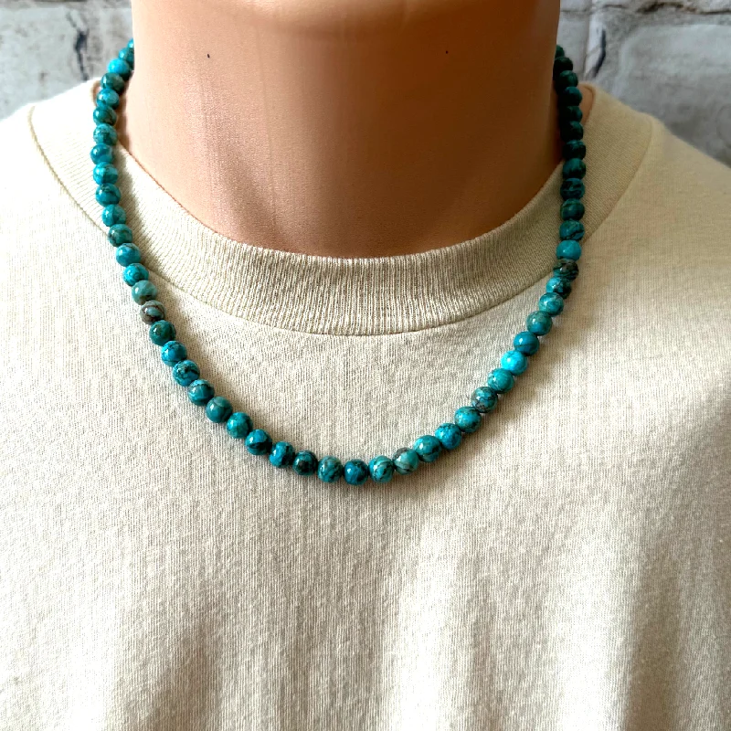 gold locket necklace for women -Mens Turquoise Magnesite 6mm Beaded Necklace