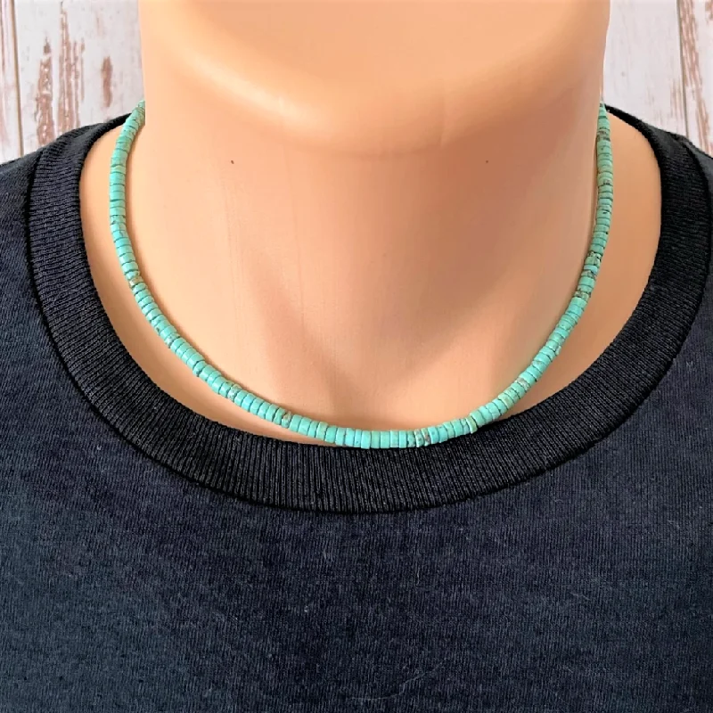 luxury diamond necklace for women -Mens Turquoise Rondelle Beaded Necklace