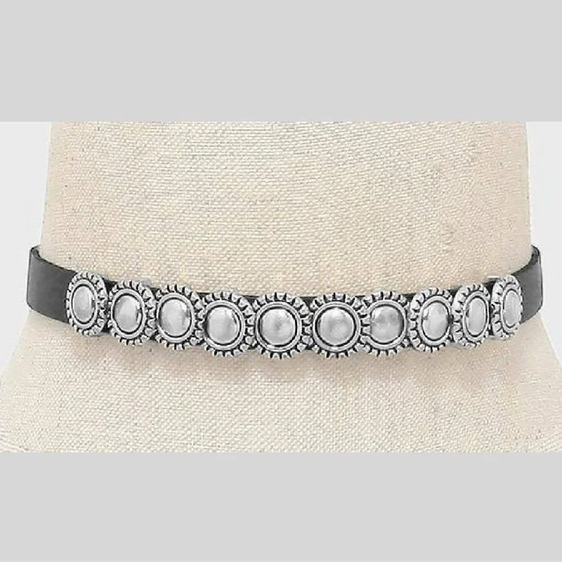 sterling silver necklace for men -Metal Studded Boho Black Choker