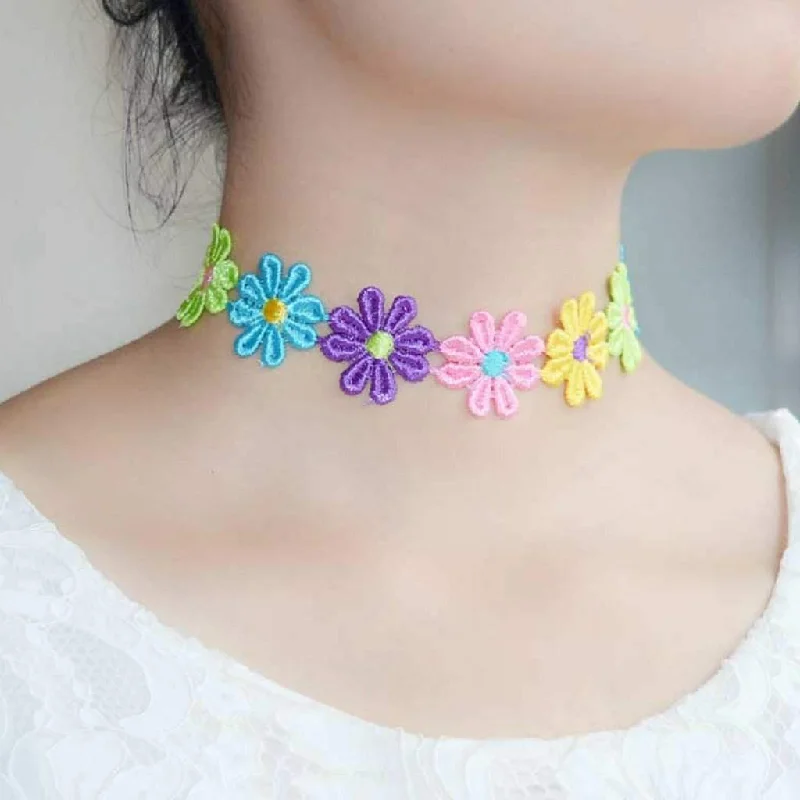 luxury diamond necklace for women -Multi Colored Flower Choker