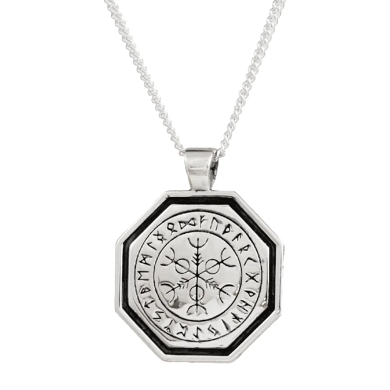 rose gold necklace for women -Octagon Vegvisir Viking Rune Personalised Silver Necklace