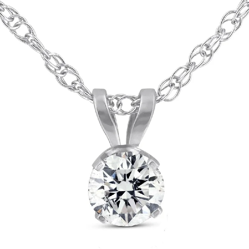 monogram necklace for women -Pompeii3 14k White Gold 1/2 ct TDW Solitaire Diamond Pendant 18" Chain Lab Grown Eco Friendly (G-H,VS1-VS2)