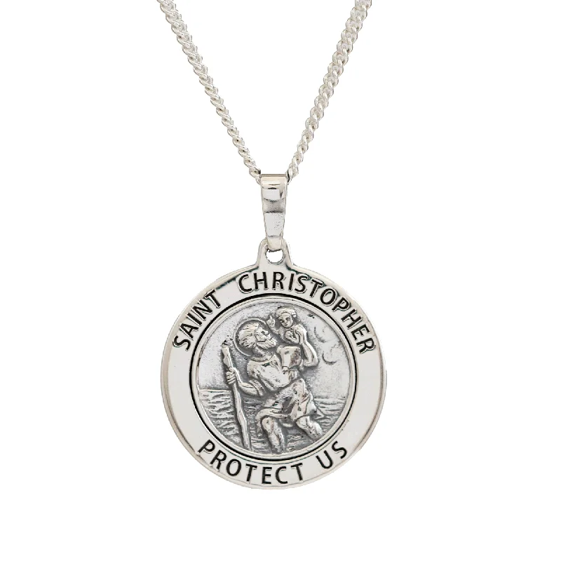 minimalist initial necklace for women -Protect Us Border St Christopher Necklace 23mm