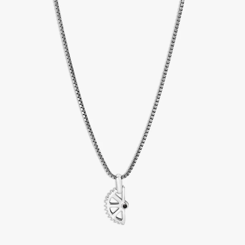 infinity necklace for couples -Puzzle Gear Box Chain Necklace in Rhodium Plated Silver