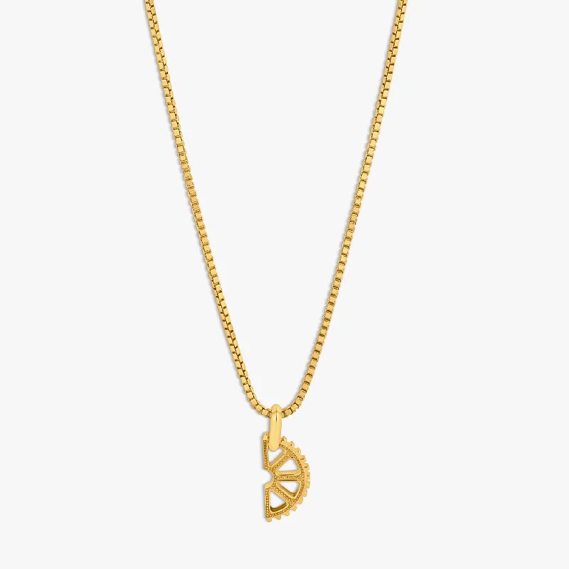 custom engraved necklace for gifts -Puzzle Gear Box Chain Necklace in Yellow Gold Plated Silver