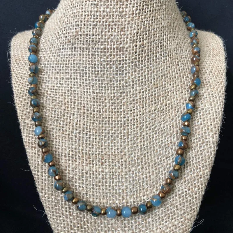 moon and star necklace for women -Sea Blue Opal And Bronzite Mens Beaded Necklace