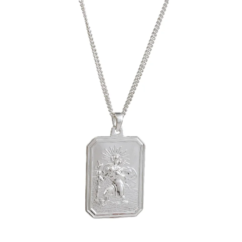 crystal pendant necklace for women -St Christopher Dog Tag Silver Necklace (Cast Sterling Silver)