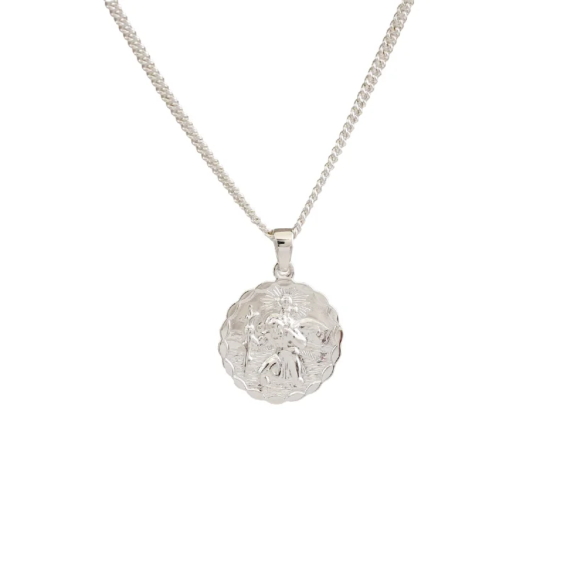 diamond heart necklace for women -St. Christopher Ellipse Border Necklace (Cast Sterling Silver)