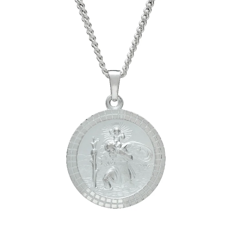 bar pendant necklace for women -St Christopher Mosaic Border Personalised Silver Necklace