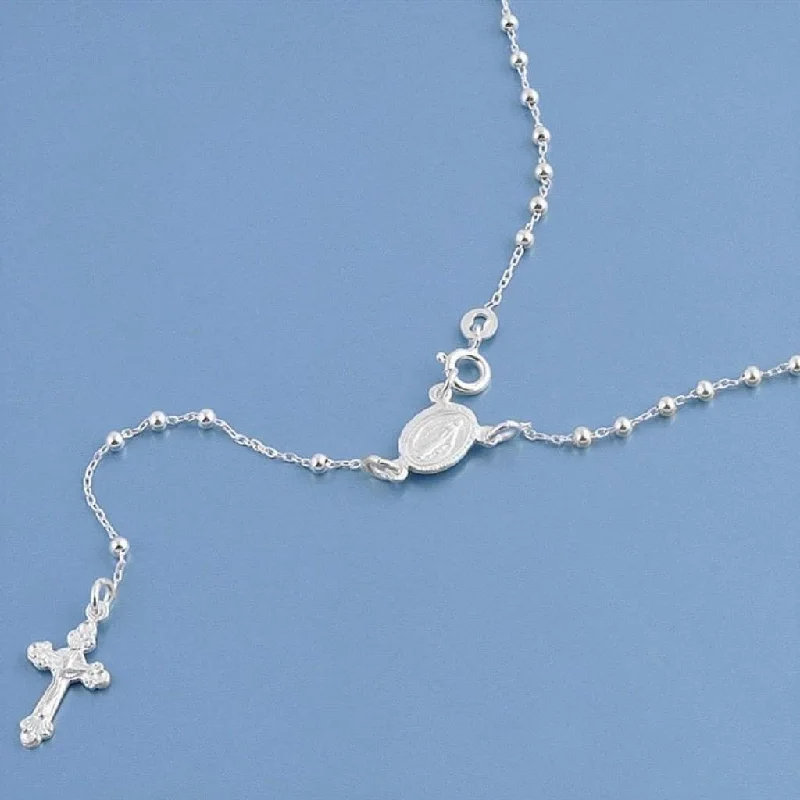 moon and star necklace for women -Sterling Silver Rosary Necklace 2.5mm