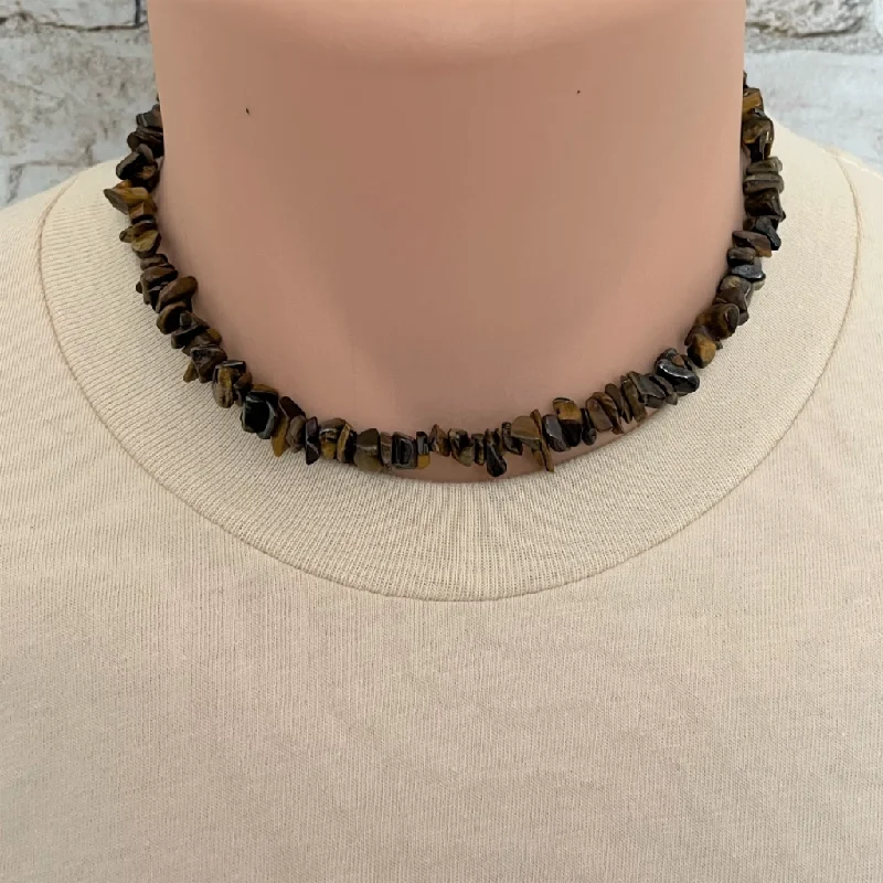 choker necklace for women -Tigers Eye Chip Mens Beaded Necklace