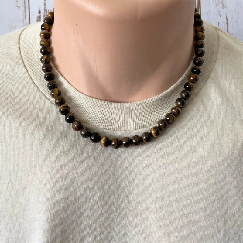 vintage necklace for women -Tigers Eye Mens Beaded Necklace