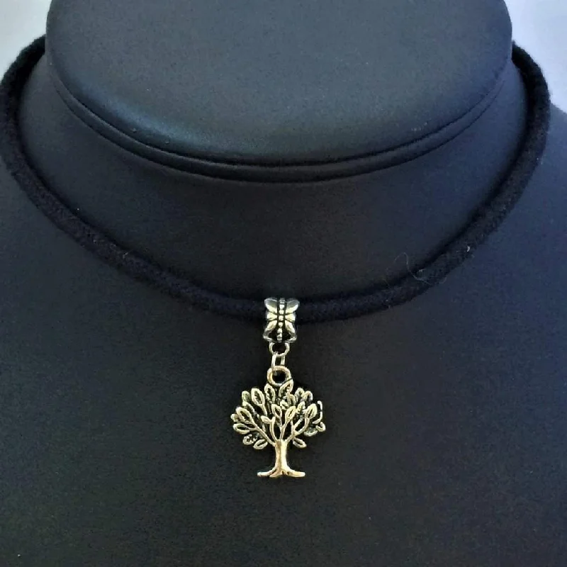 ocean wave necklace for beach lovers -Tree of Life Silver Choker