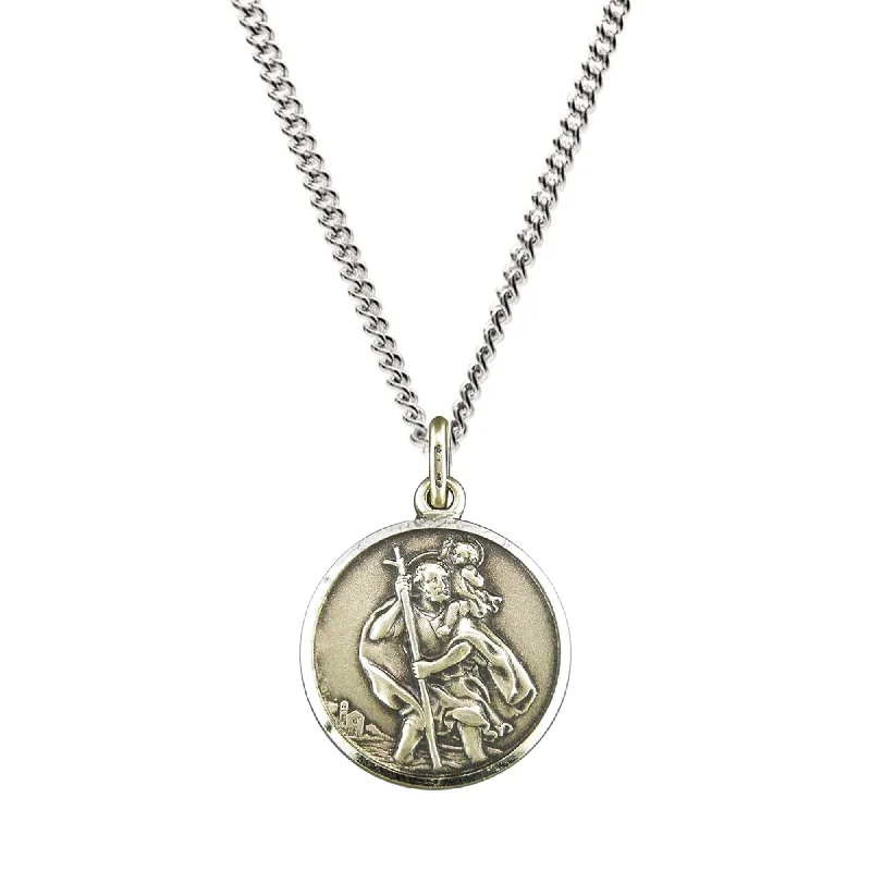 pearl necklace for brides -Vintage Style 18mm Personalised Silver St Christopher Necklace