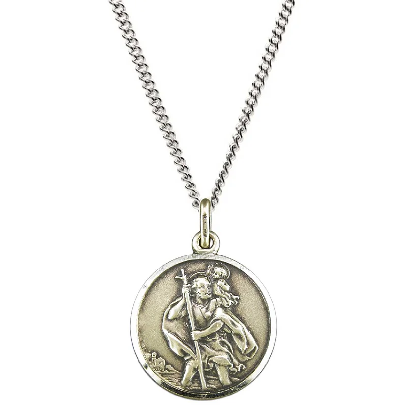 pearl necklace for brides -Vintage Style 20mm Personalised Silver St Christopher Necklace