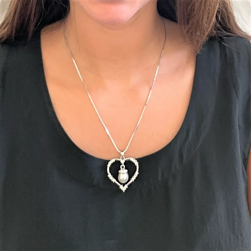 layered necklace set for women -White Gold Plated Heart with Crystals and Pearl Pendant