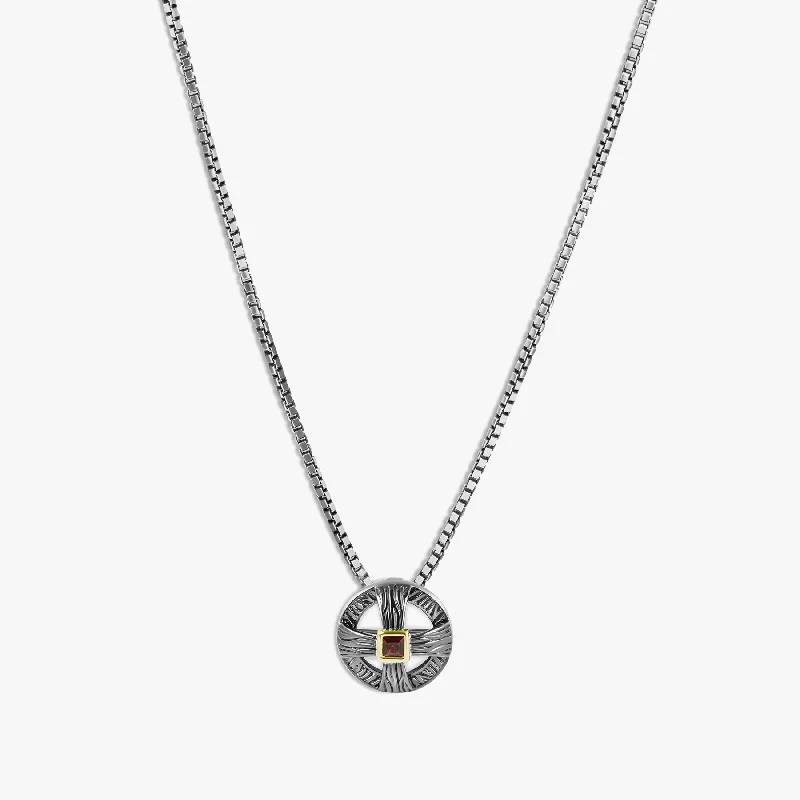 custom coordinates necklace for couples -Yerevan Heritage Necklace With Red Garnet & Oxidised Sterling Silver