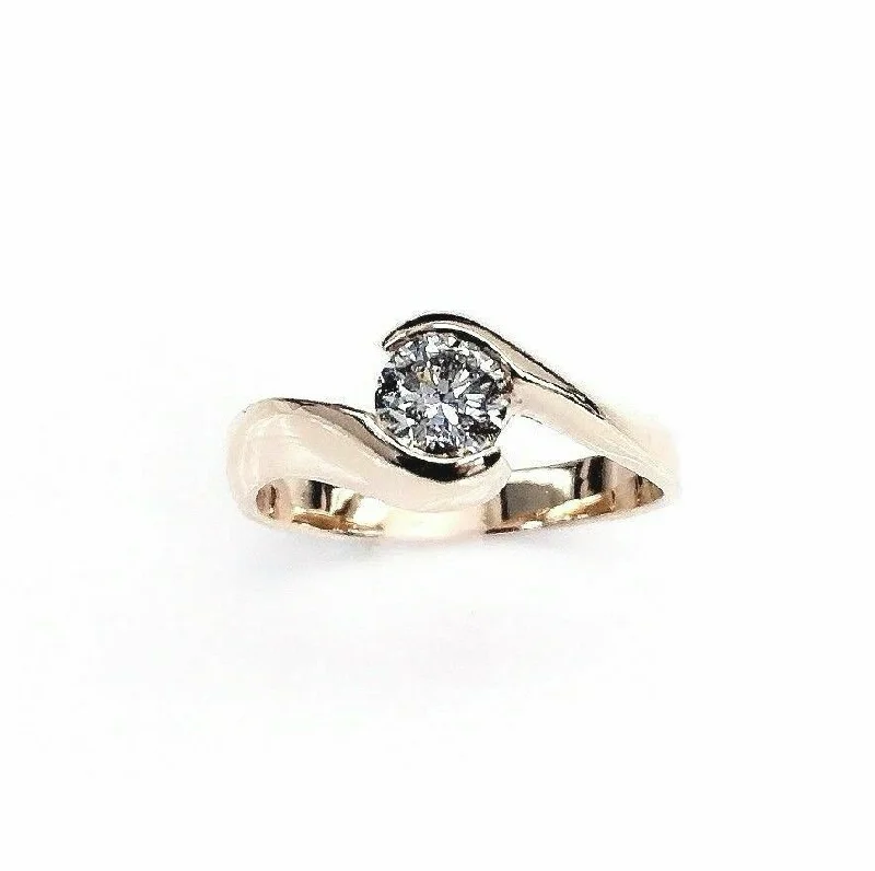 men’s leather ring -0.45ct Round Brilliant Cut Diamond Half Bezel Solitaire Engagement Ring 14K Rose