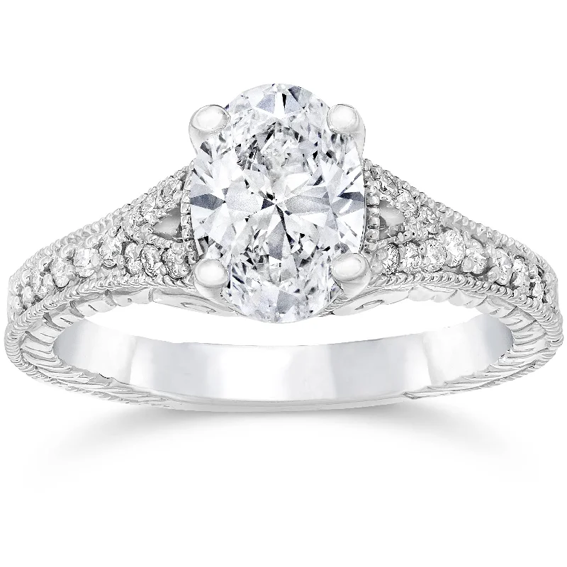 minimalist engagement ring for women -1 1/4ct oval Diamond Vintage Engagement Ring 14K White Gold