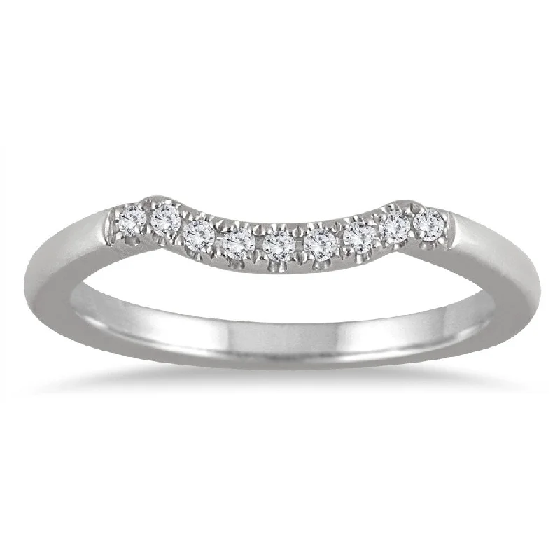 wedding ring set for couples -1/10 Carat TW Curved Diamond Wedding Band in 14K White Gold