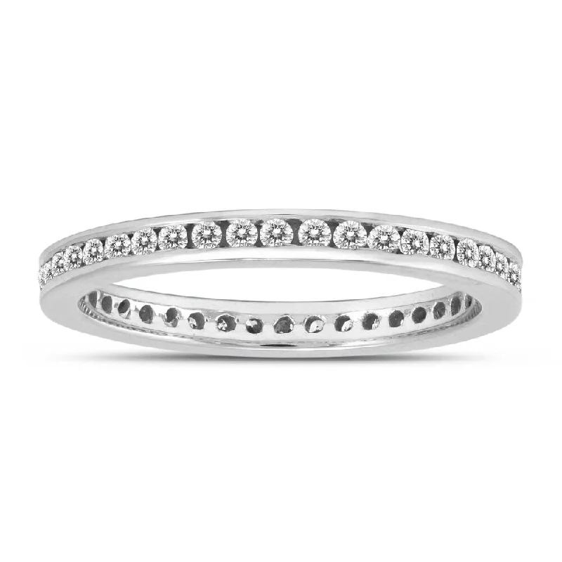 gemstone ring for women -1/2 Carat TW Channel Set Thin Eternity Diamond Band in 10K White Gold