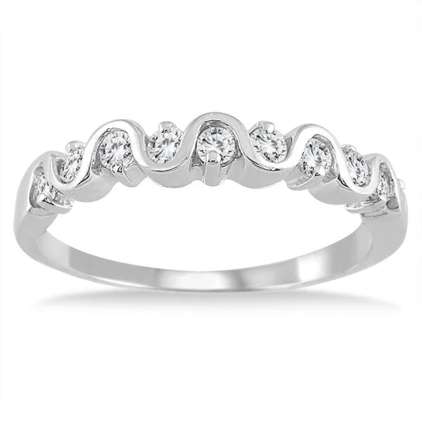 zodiac sign ring for women -1/2 Carat TW Diamond Wave Band in 10K White Gold