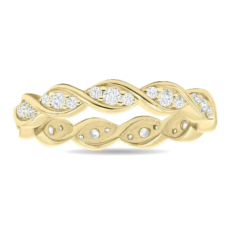 two-tone wedding band for men -1/2 Carat TW Three Stone Wave Twist Diamond Eternity Band in 10K Yellow Gold